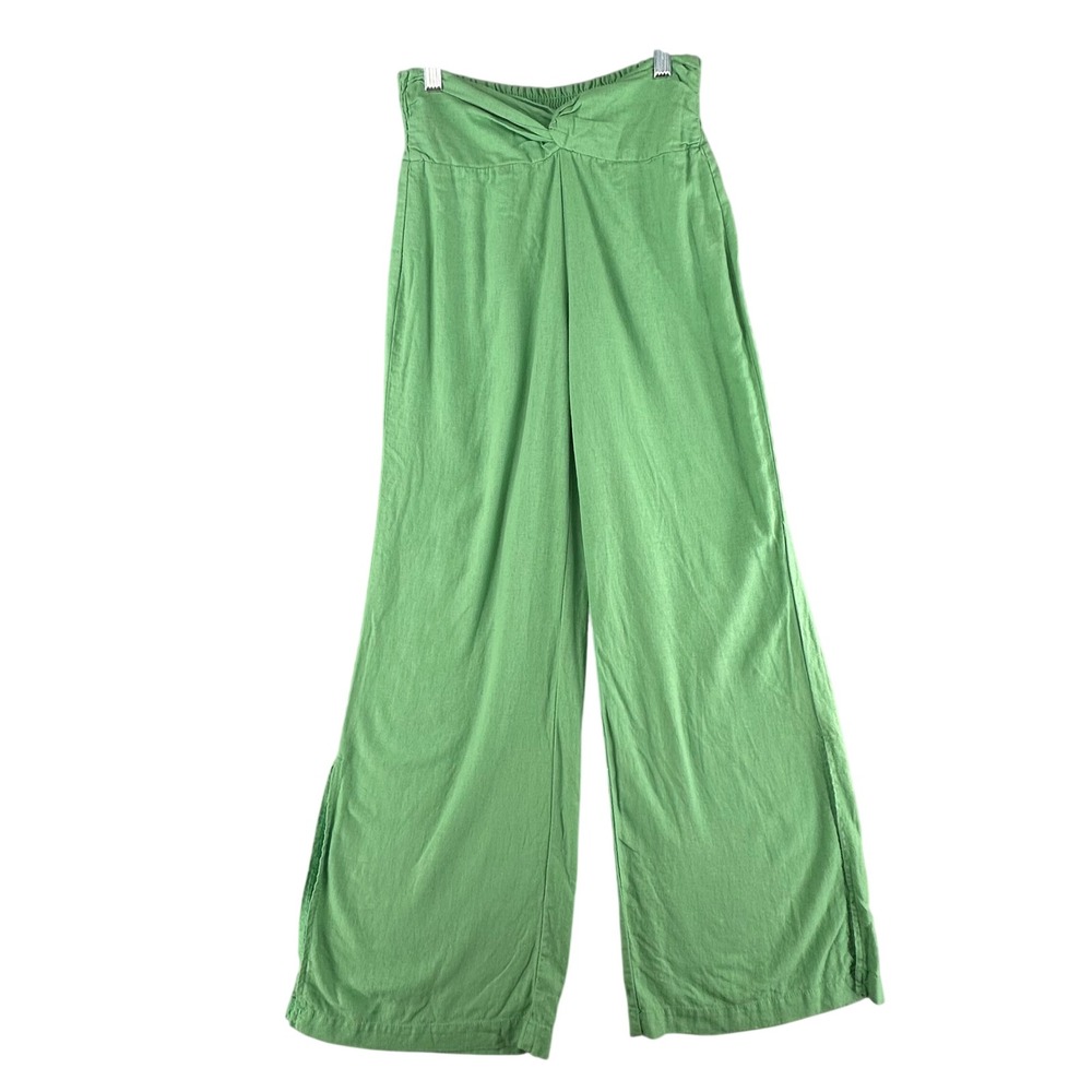 Banjara Linen Blend Wide Leg Pants‎ Womens Small Green Excellent Twist Mid Rise